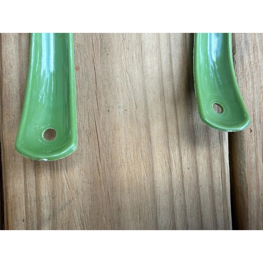 Two Vintage  Melamine Kitchen Utensils Spork Spoon Green Serving Set